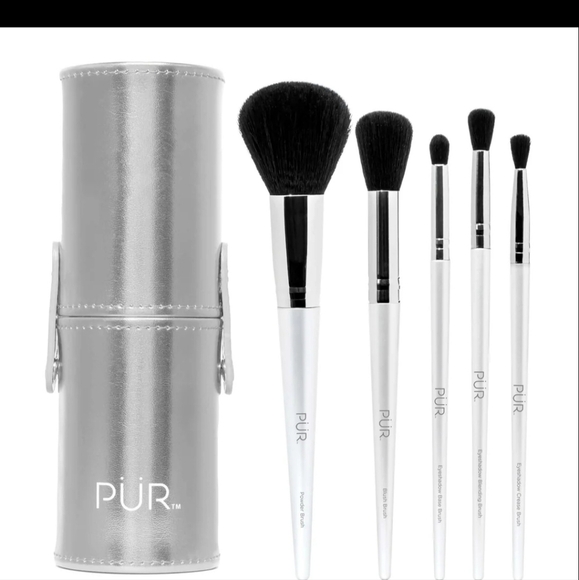 Pur: 5-piece Brush Set with holder(SILVER) NEW W/OUT TAGS - Picture 1 of 3